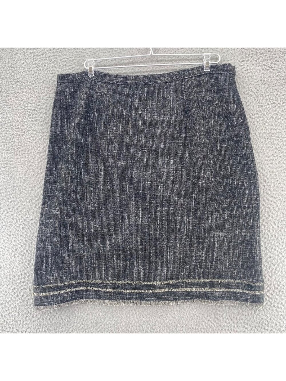 Kasper Skirt Womens 16 Gray Woven Pencil Fringe Knee Length Office Career Work